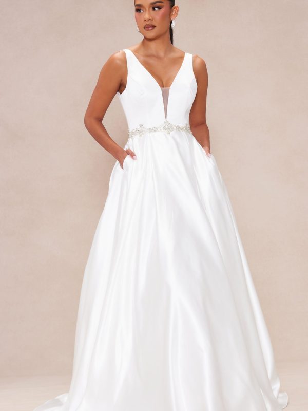Annalise Satin Embellished Bridal Gown - White