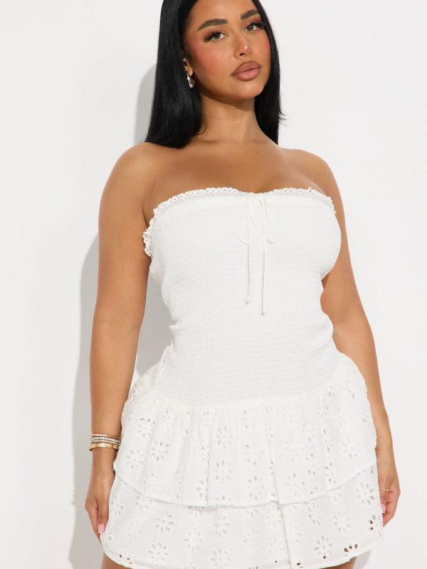 Brynlee Strapless Eyelet Mini Dress - White