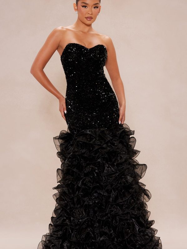 Cassandra Sequin Tiered Gown - Black