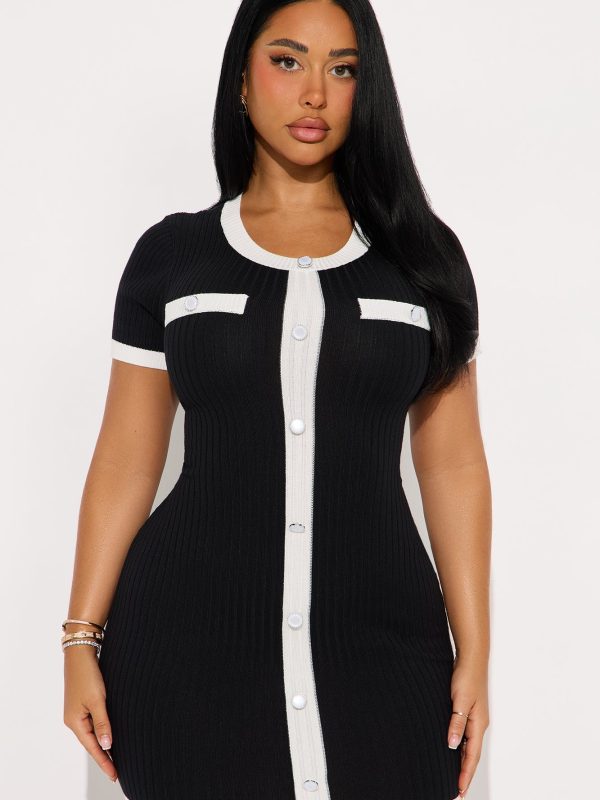 Claire Sweater Short Sleeve Mini Dress - Black