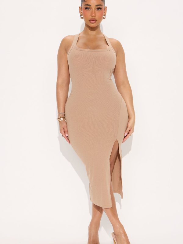 Hana Ribbed Midi Dress - Mocha