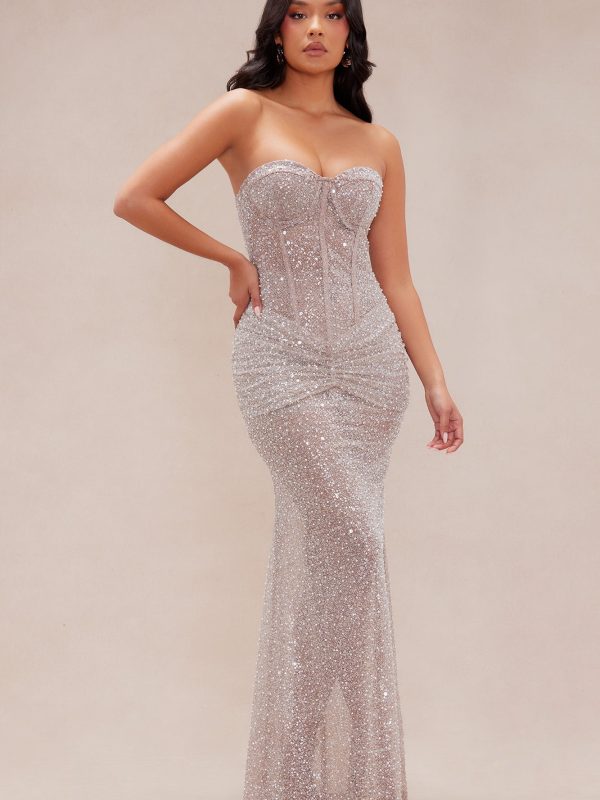 Janet Embellished Maxi Dress - Nude