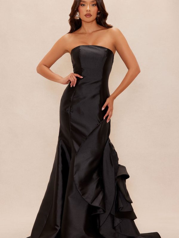 Kaitlyn Floral Taffeta Gown - Black