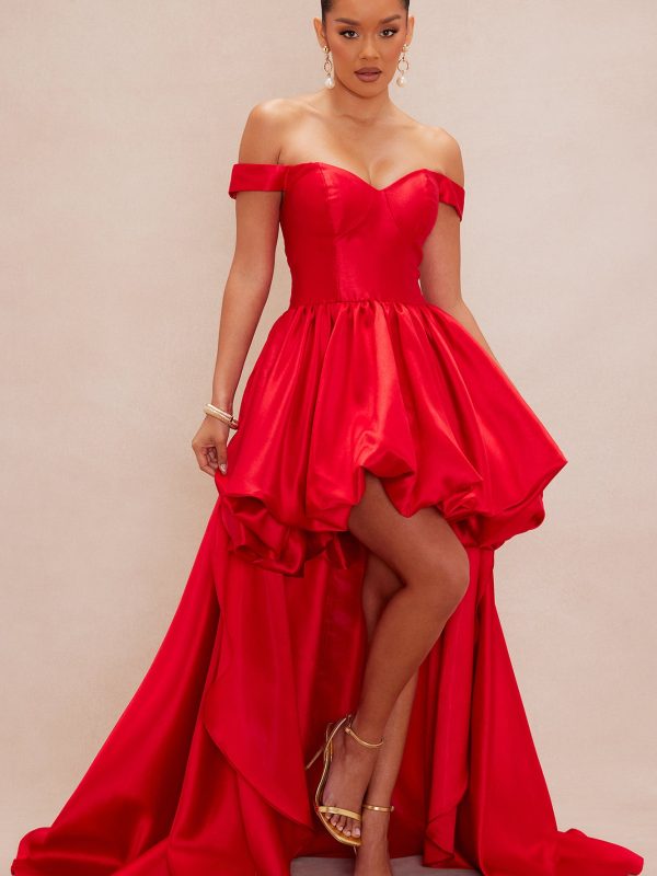 Kimberly High Low Taffeta Gown - Red