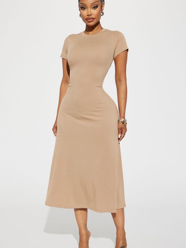 Madison Ribbed Midi Dress - Beige