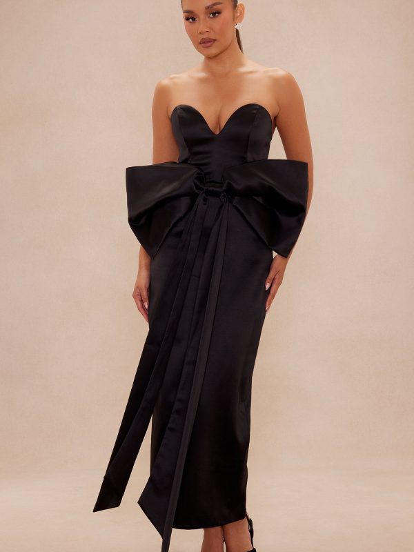 Margot Bow Satin Gown - Black