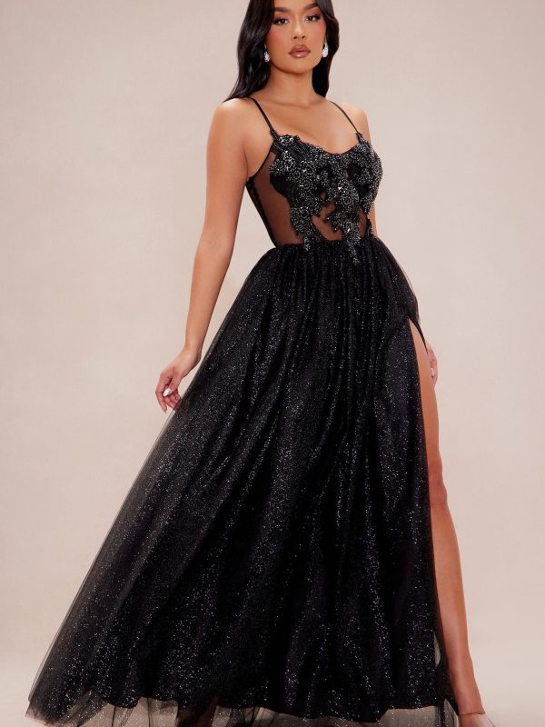 Maria Glitter Tulle Gown - Black