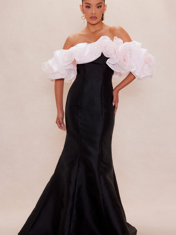 Ronnie Ruffle Taffeta Gown - Black/combo