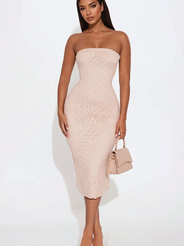 Shayla Mesh Midi Dress - Natural