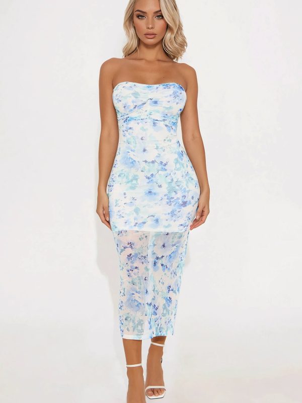 Stormi Mesh Midi Dress - Blue/combo